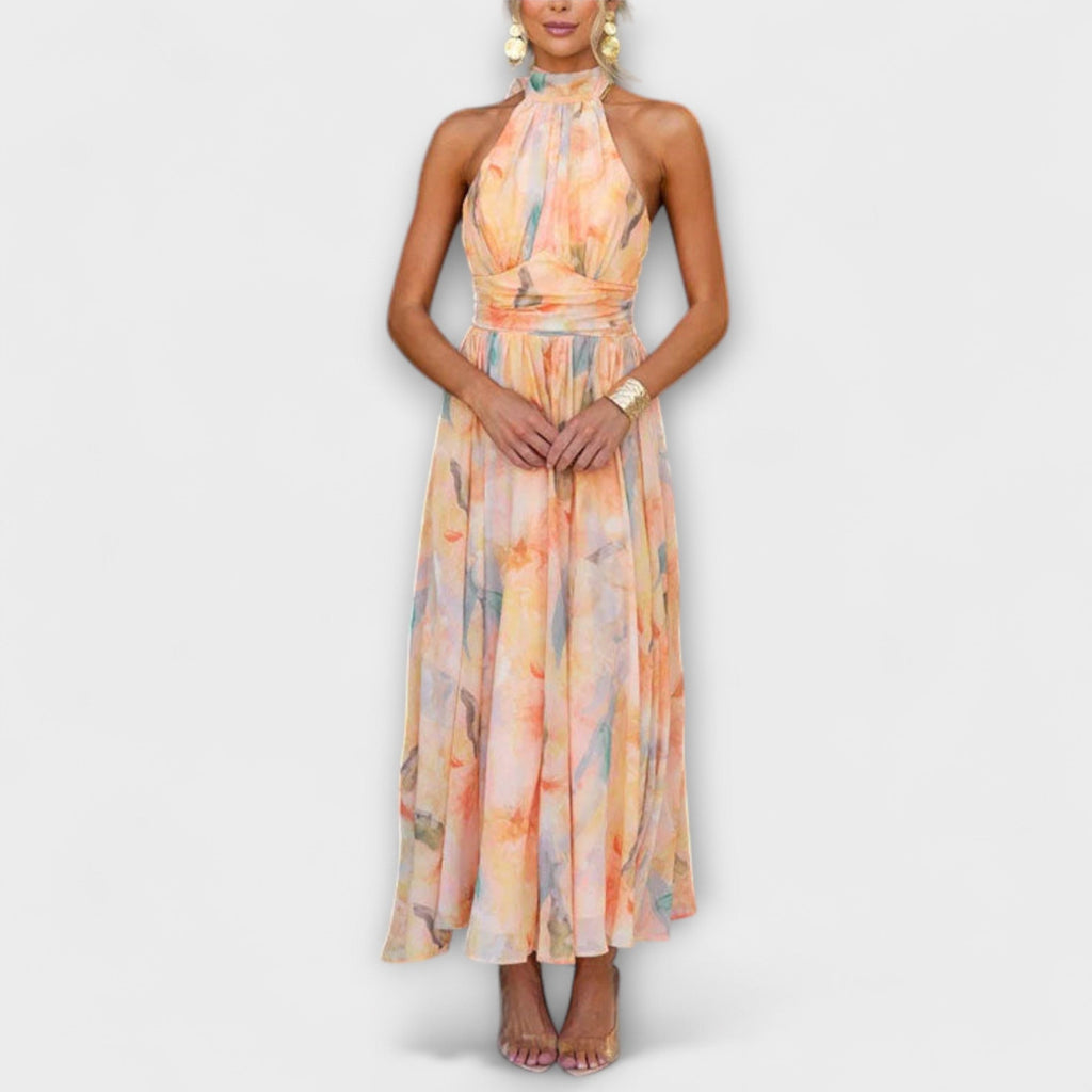 Delphine | Halter-Neck Watercolor Maxi