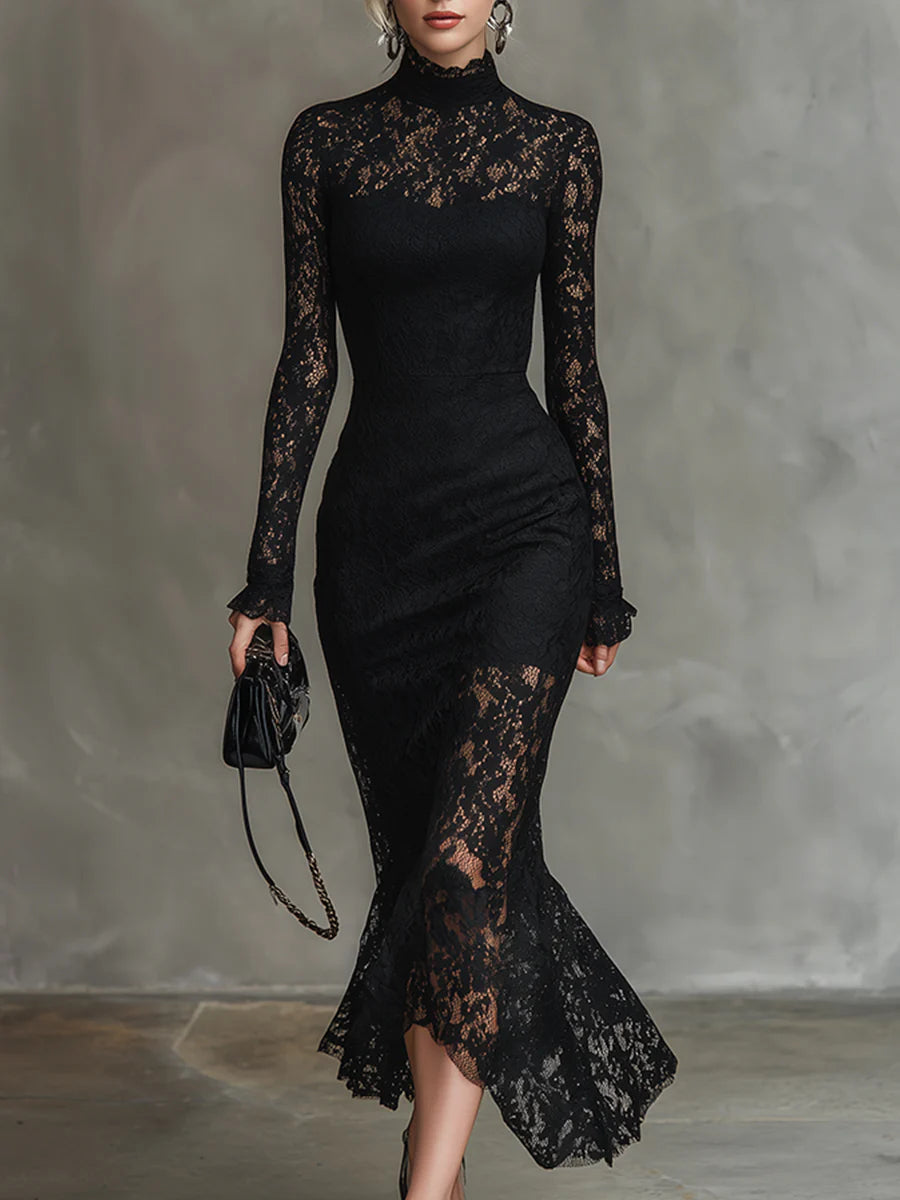 Aurore | Black Lace Maxi Dress