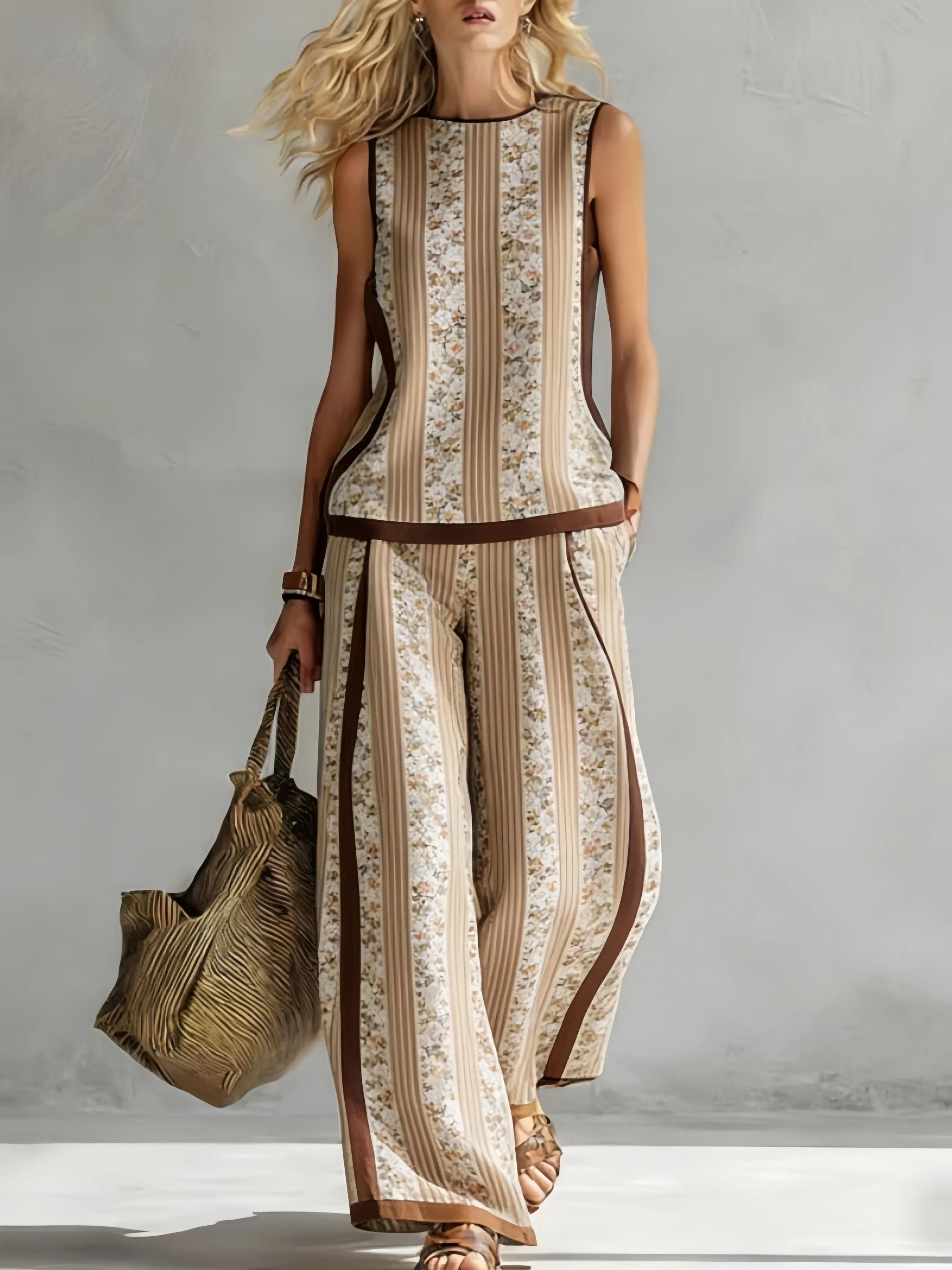 Margot™ | Retro Print Sleeveless Top & Trouser Set
