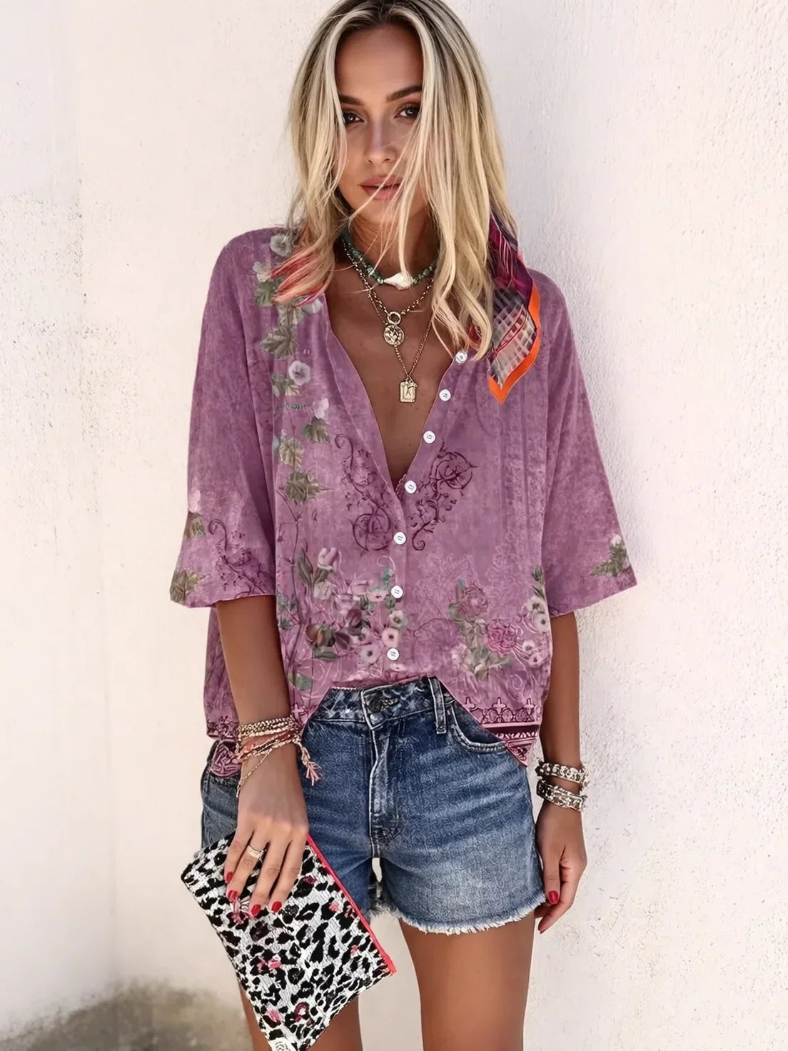 Zara | Geometric Print Three-Quarter Sleeve Shirt