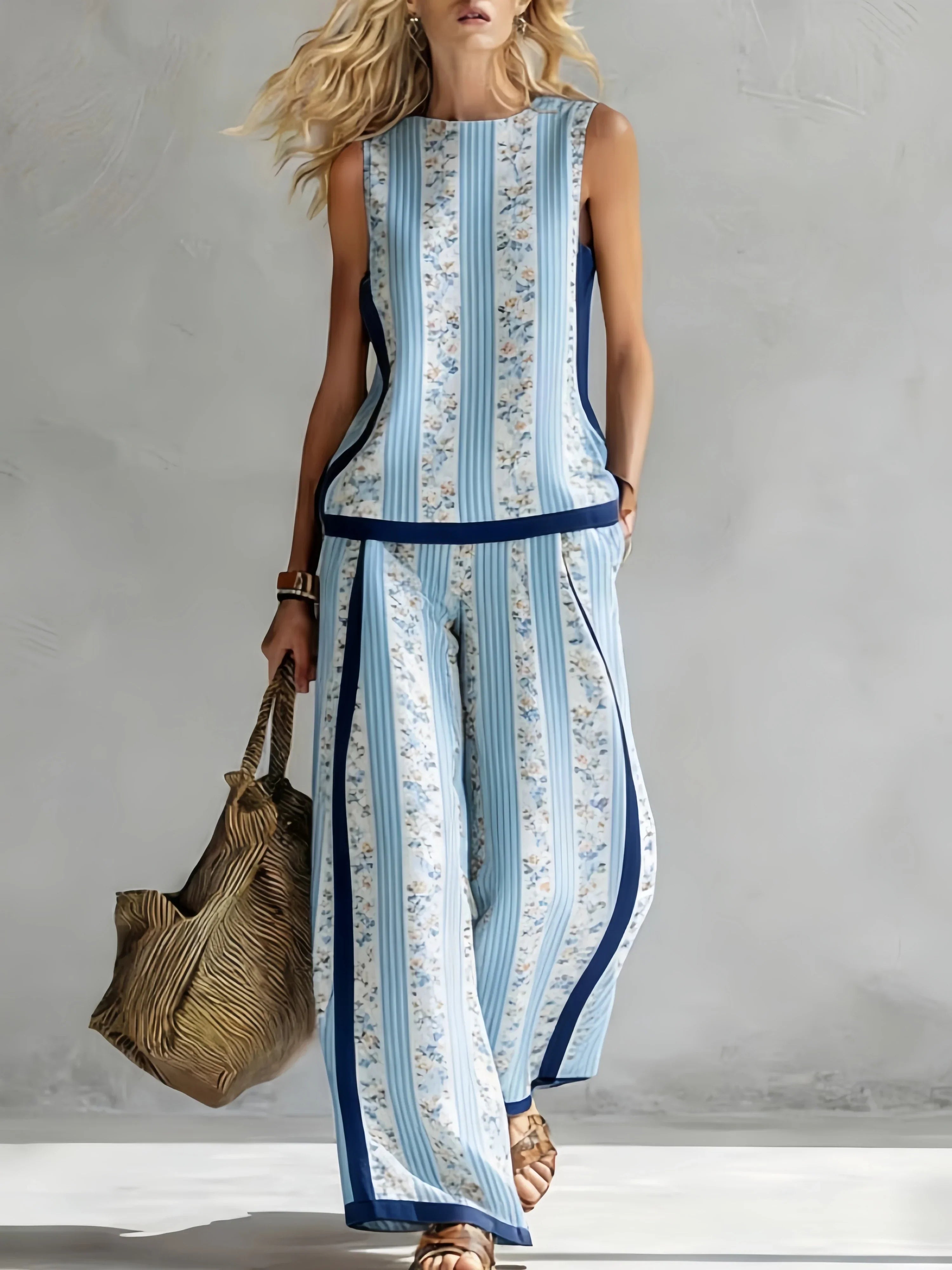 Margot™ | Retro Print Sleeveless Top & Trouser Set
