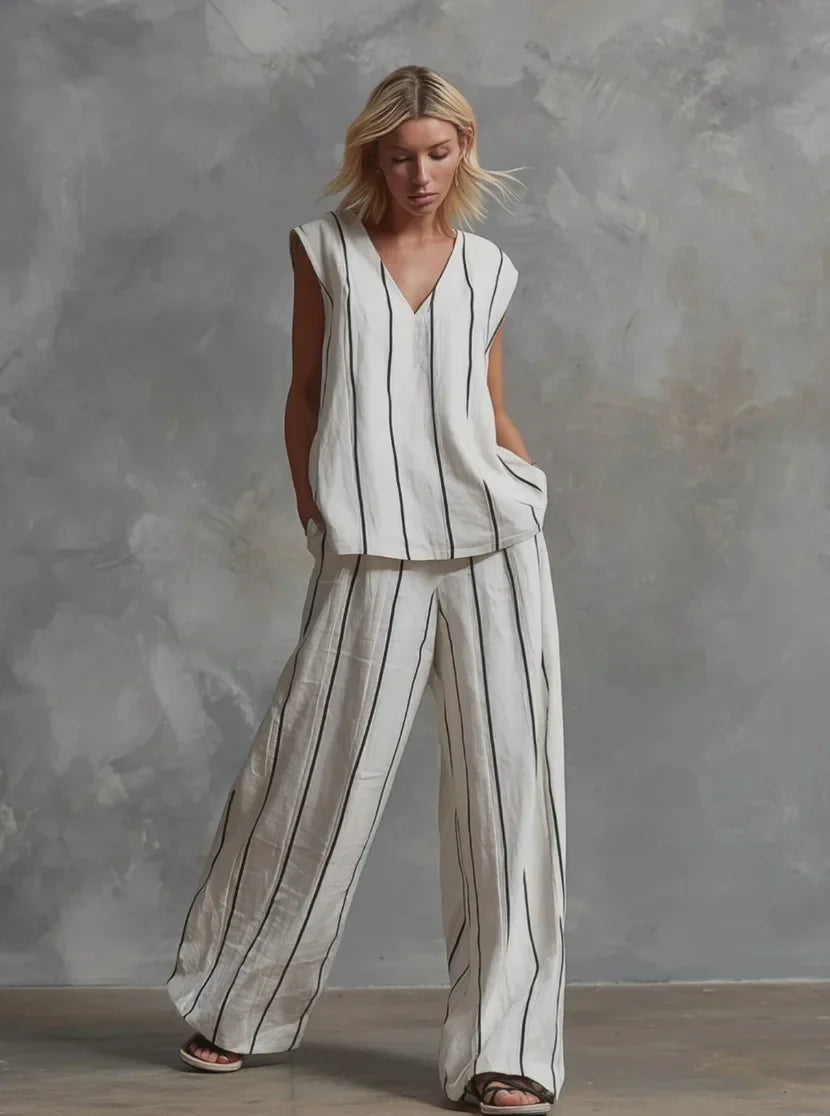 Evie™ | Striped Loose Top & Wide-Leg Pants Set