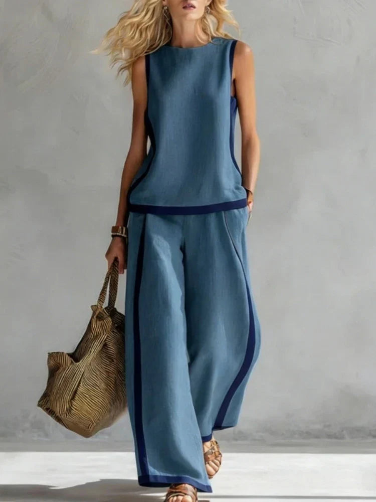 Margot™ | Retro Print Sleeveless Top & Trouser Set