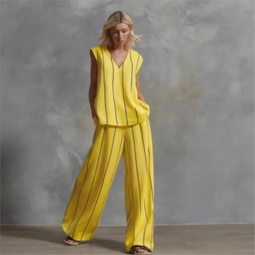 Evie™ | Striped Loose Top & Wide-Leg Pants Set