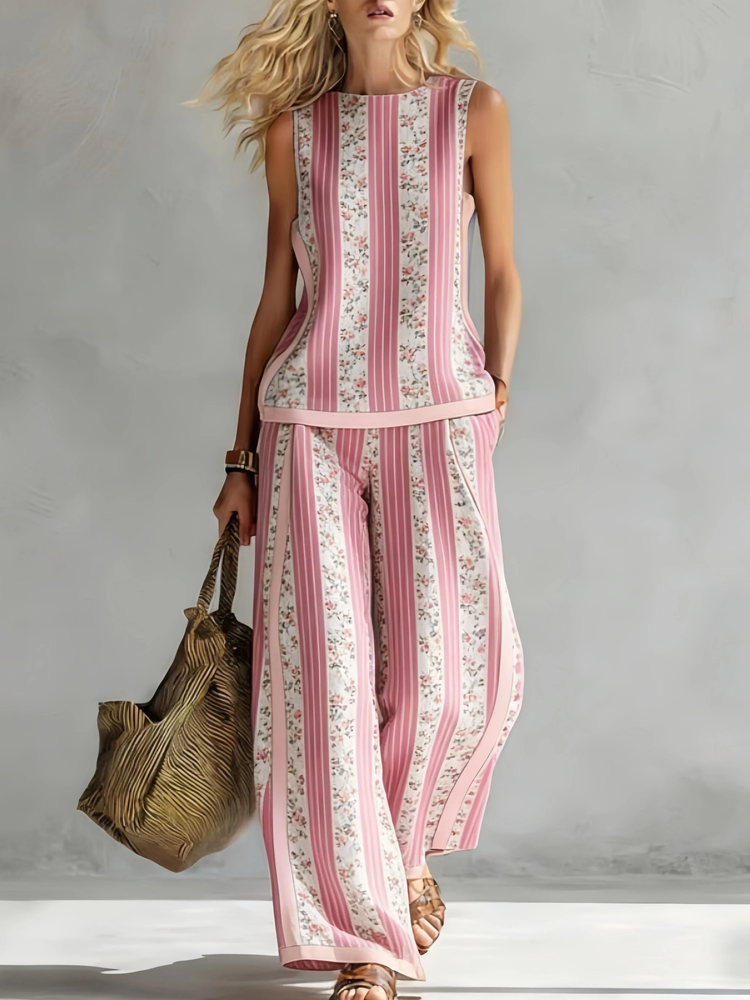 Margot™ | Retro Print Sleeveless Top & Trouser Set