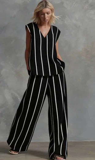 Evie™ | Striped Loose Top & Wide-Leg Pants Set