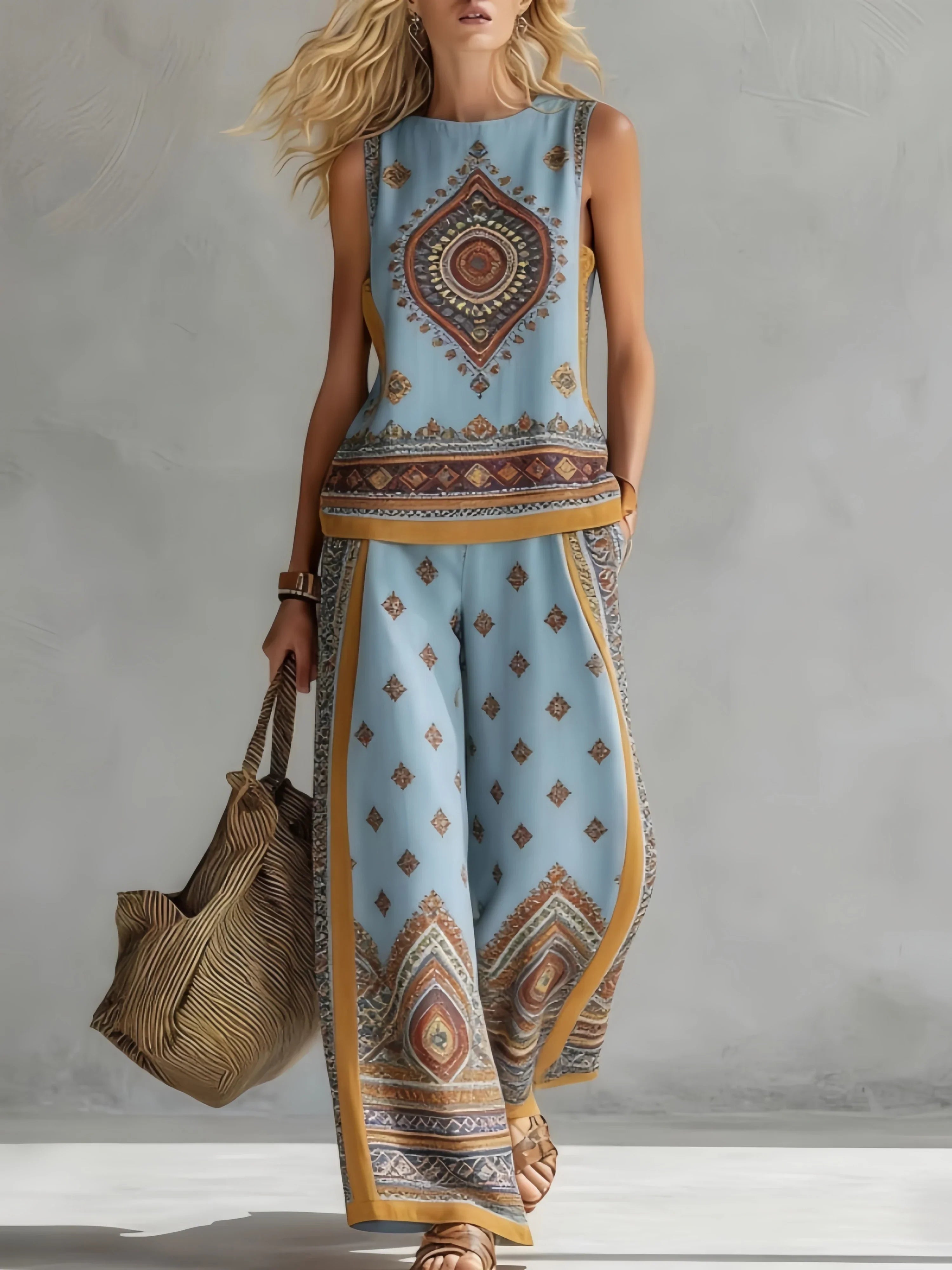 Margot™ | Retro Print Sleeveless Top & Trouser Set