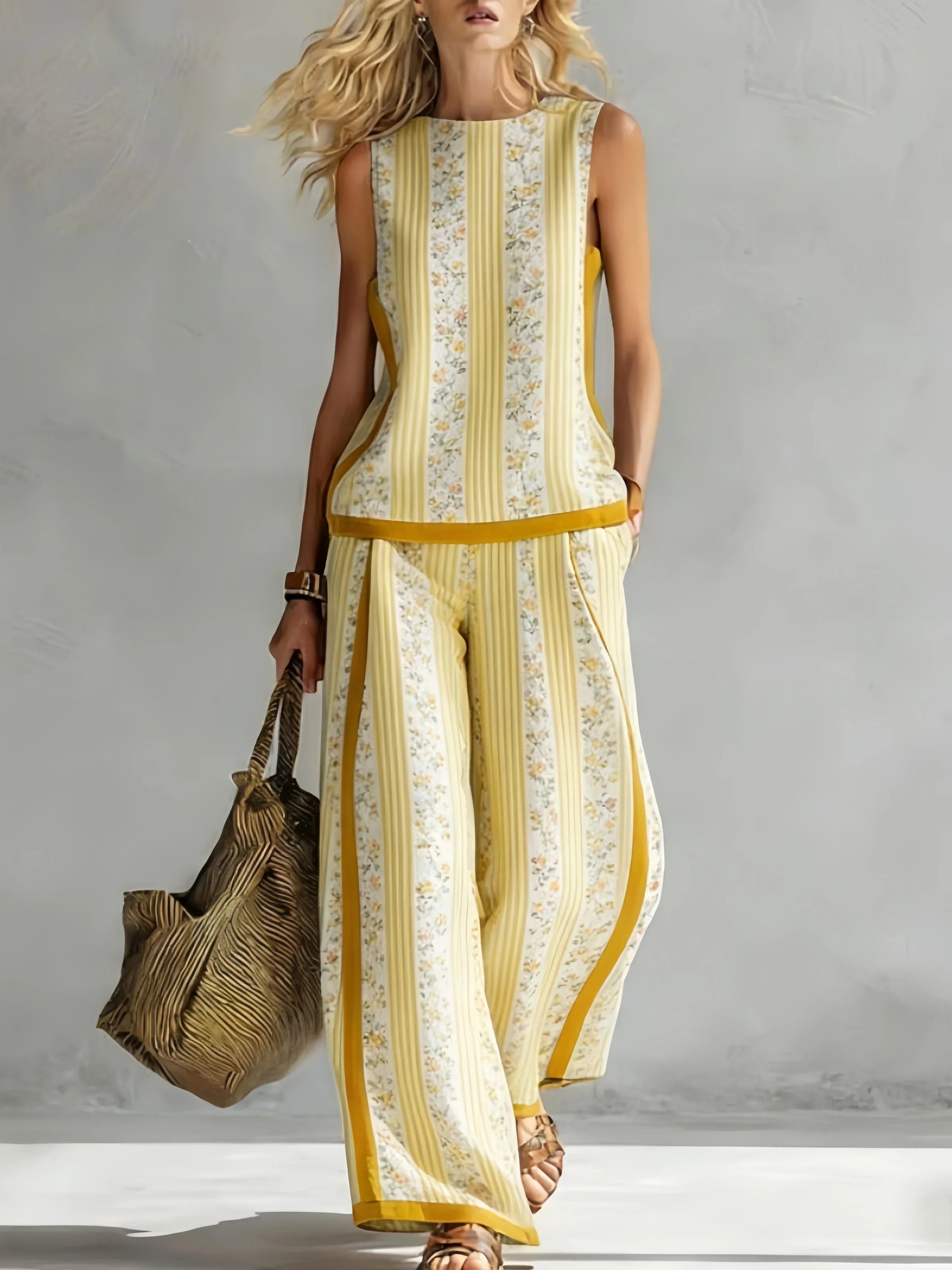 Margot™ | Retro Print Sleeveless Top & Trouser Set