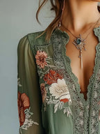 Isla | Lace Embroidered V-Neck Blouse