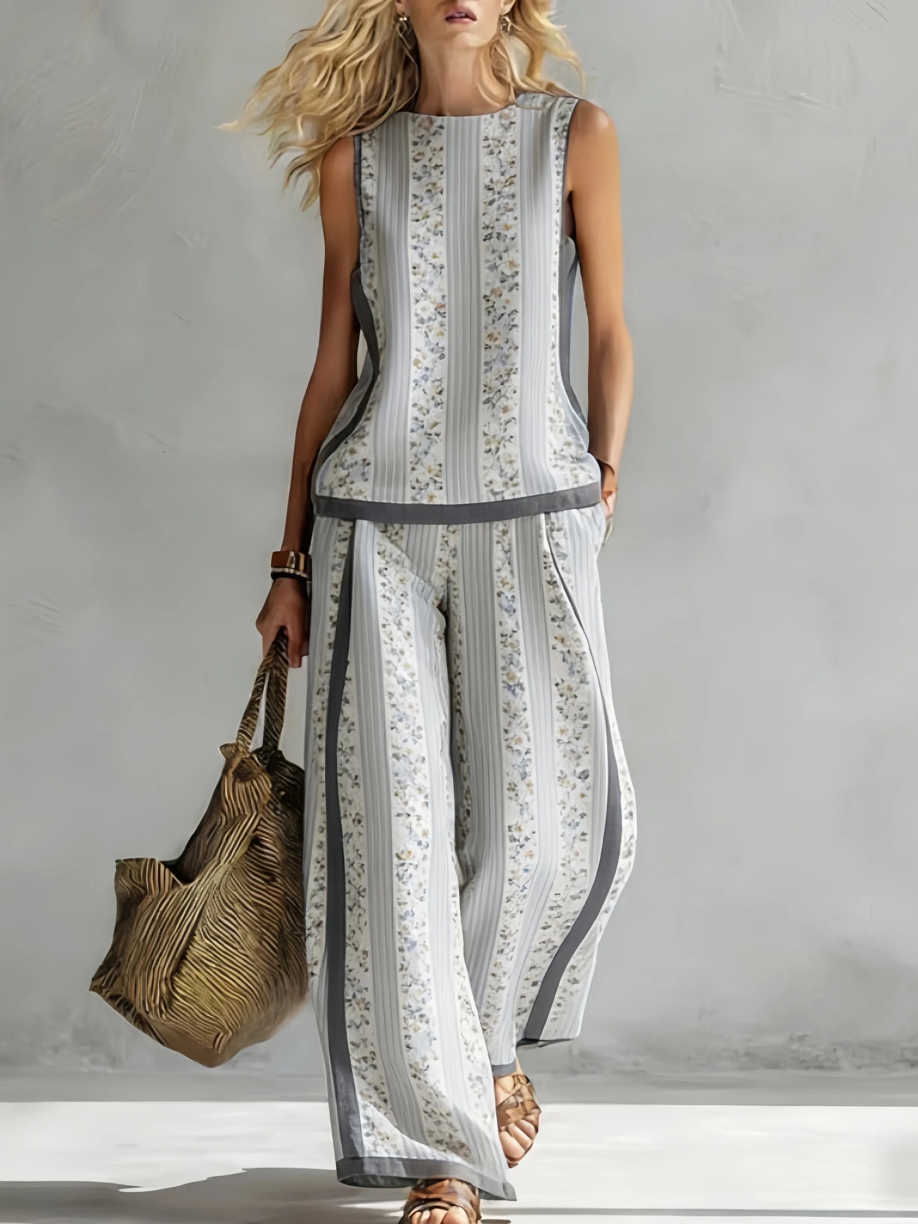 Margot™ | Retro Print Sleeveless Top & Trouser Set