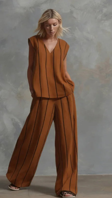 Evie™ | Striped Loose Top & Wide-Leg Pants Set