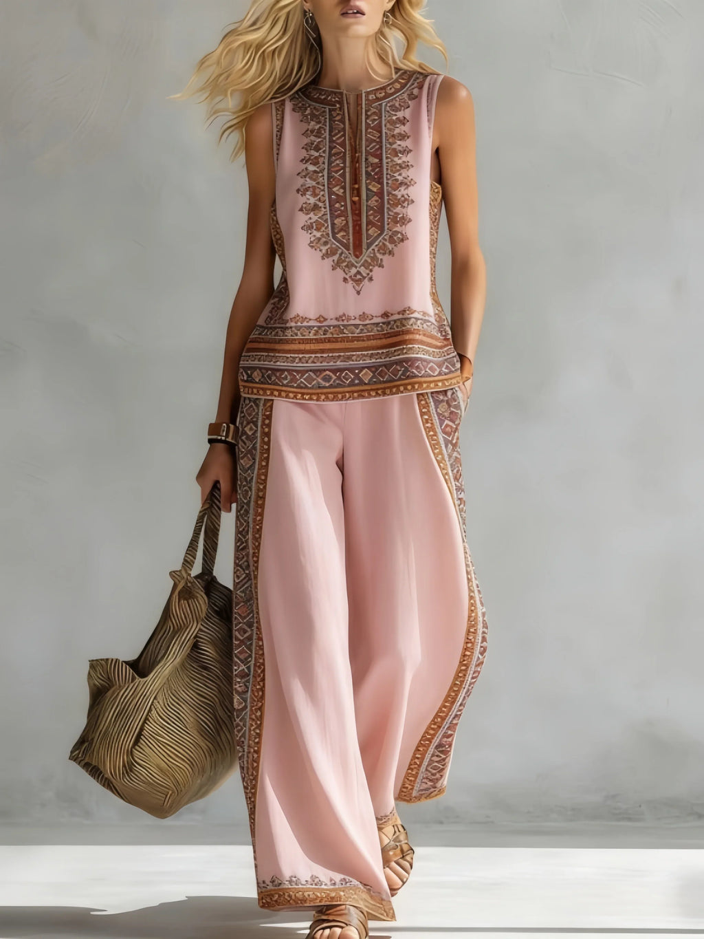Margot™ | Retro Print Sleeveless Top & Trouser Set