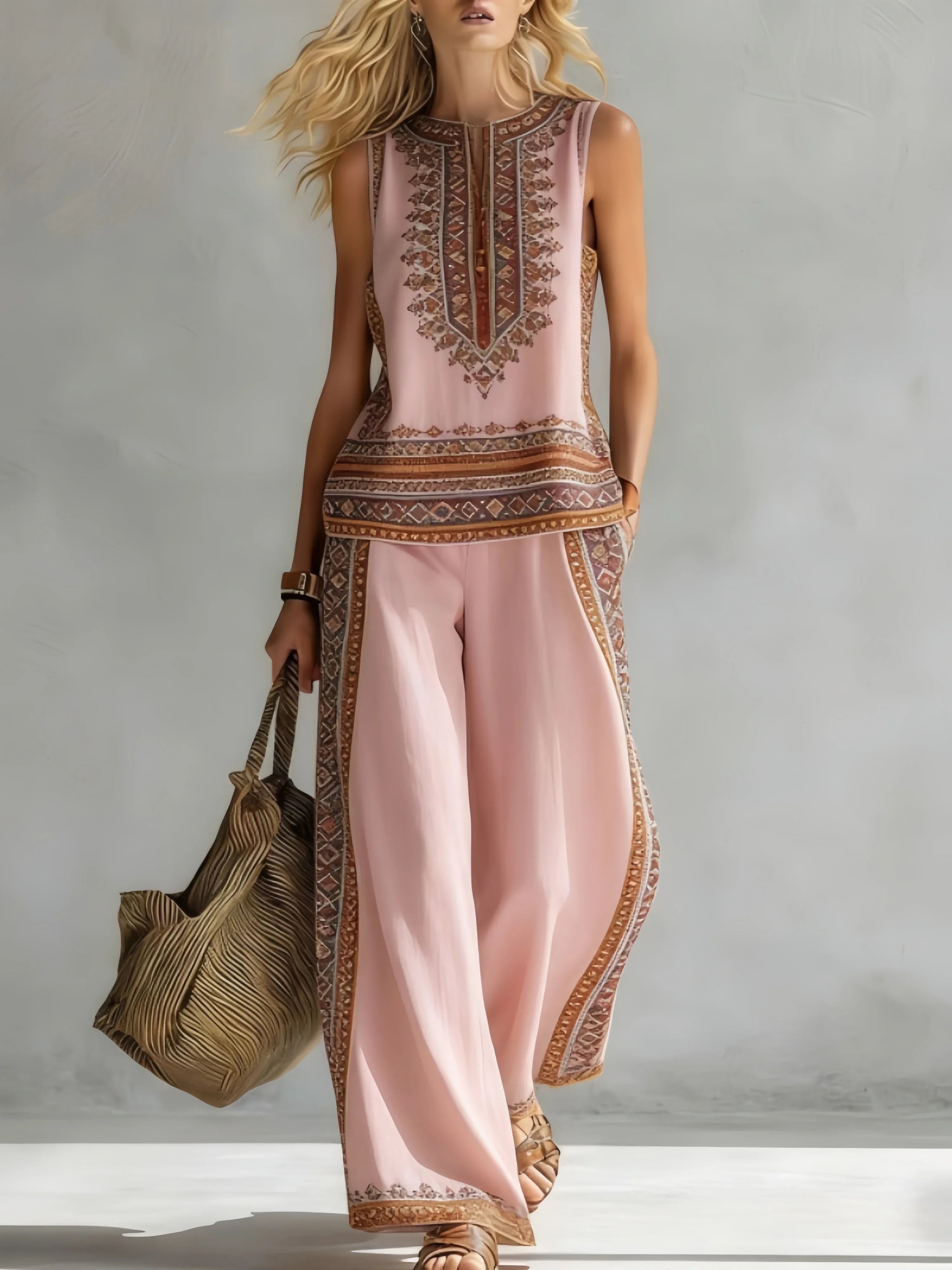Margot™ | Retro Print Sleeveless Top & Trouser Set