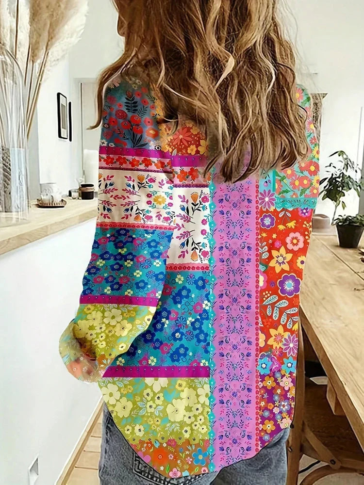 Clara | Floral Button-Down V-Neck Blouse