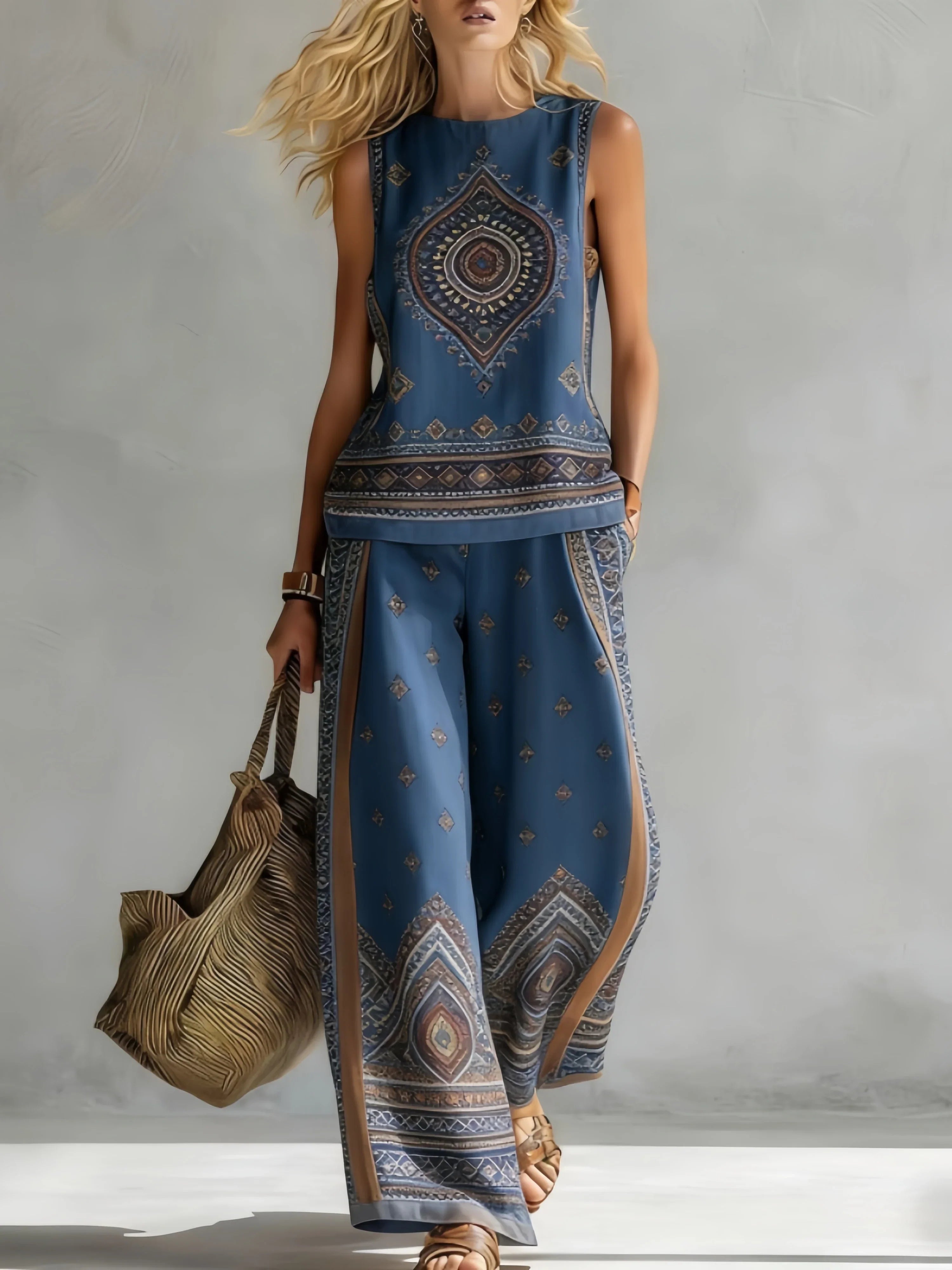 Margot™ | Retro Print Sleeveless Top & Trouser Set