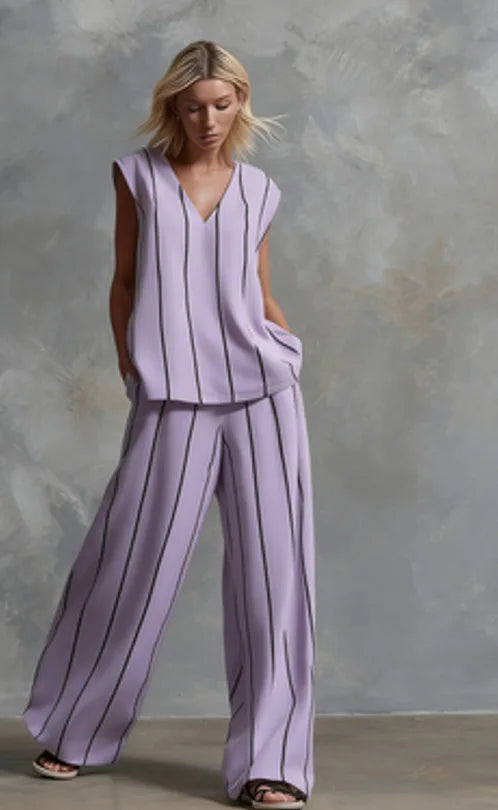 Evie™ | Striped Loose Top & Wide-Leg Pants Set