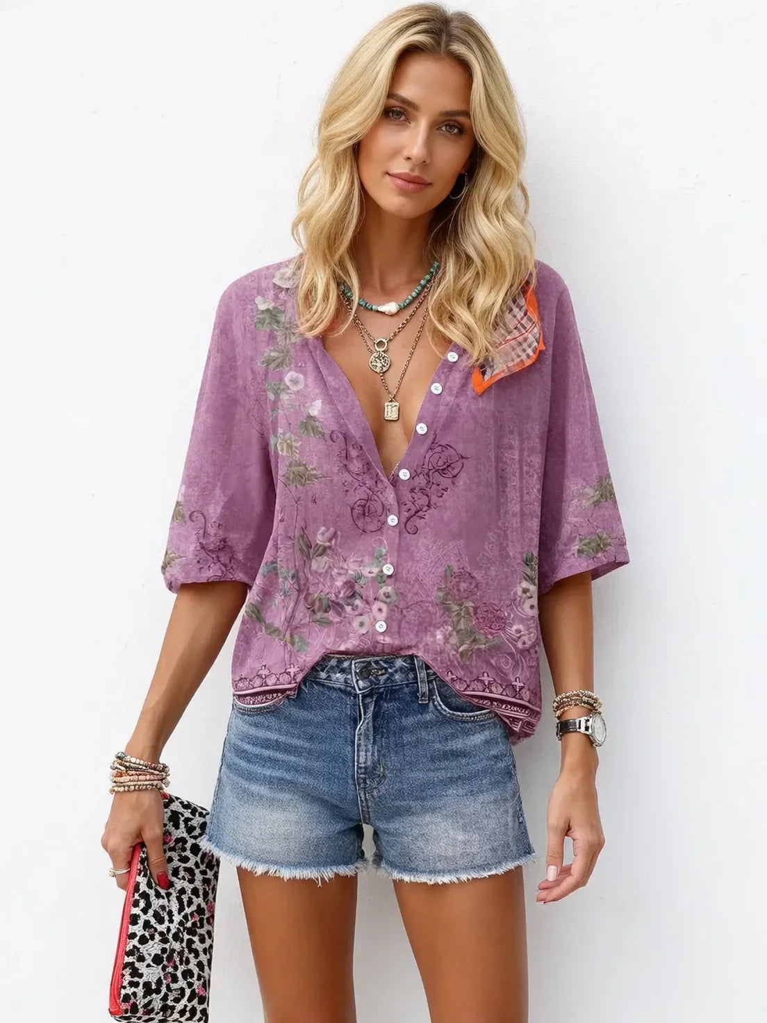 Zara | Geometric Print Three-Quarter Sleeve Shirt