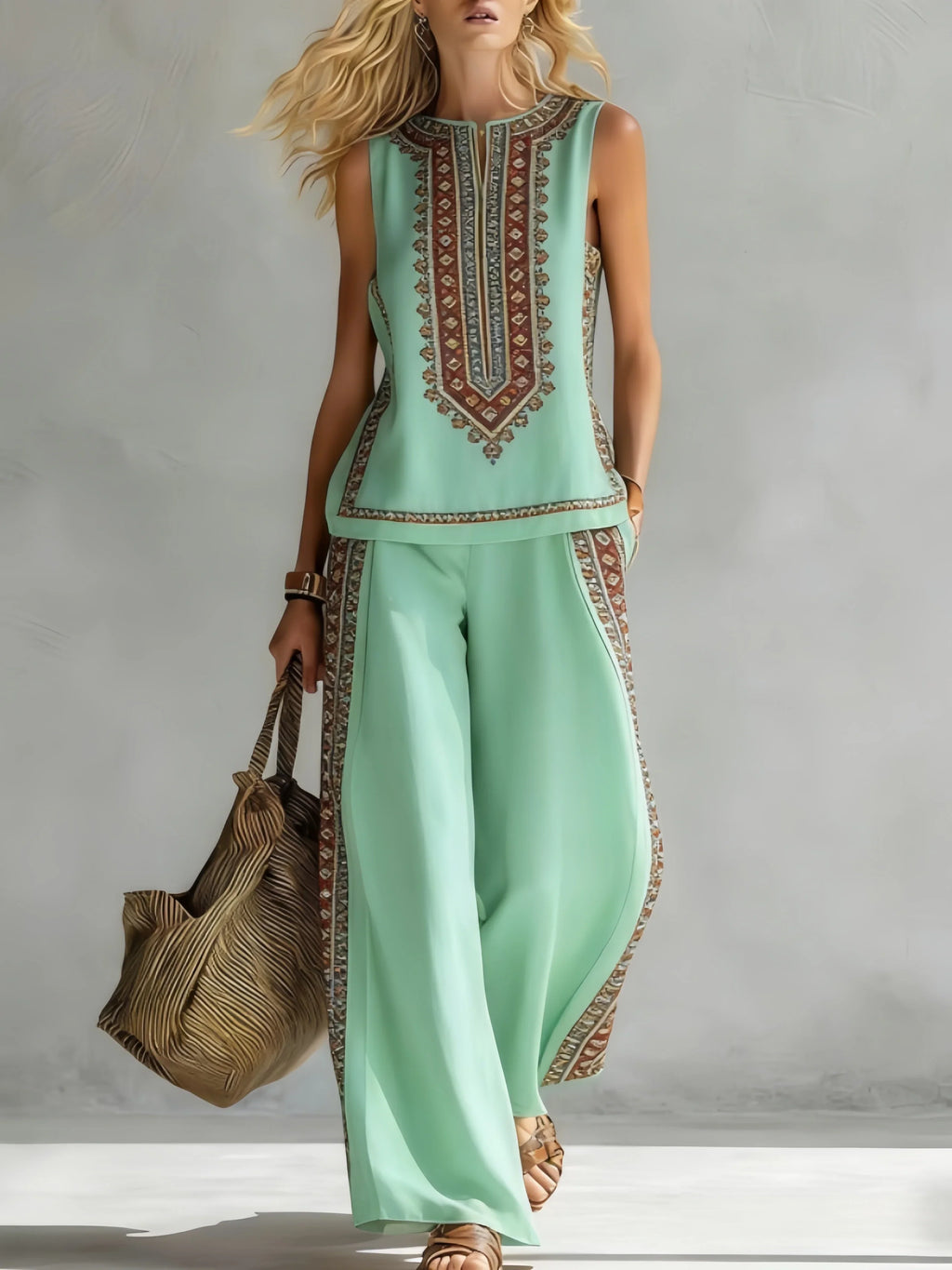 Margot™ | Retro Print Sleeveless Top & Trouser Set