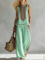 Margot™ | Retro Print Sleeveless Top & Trouser Set