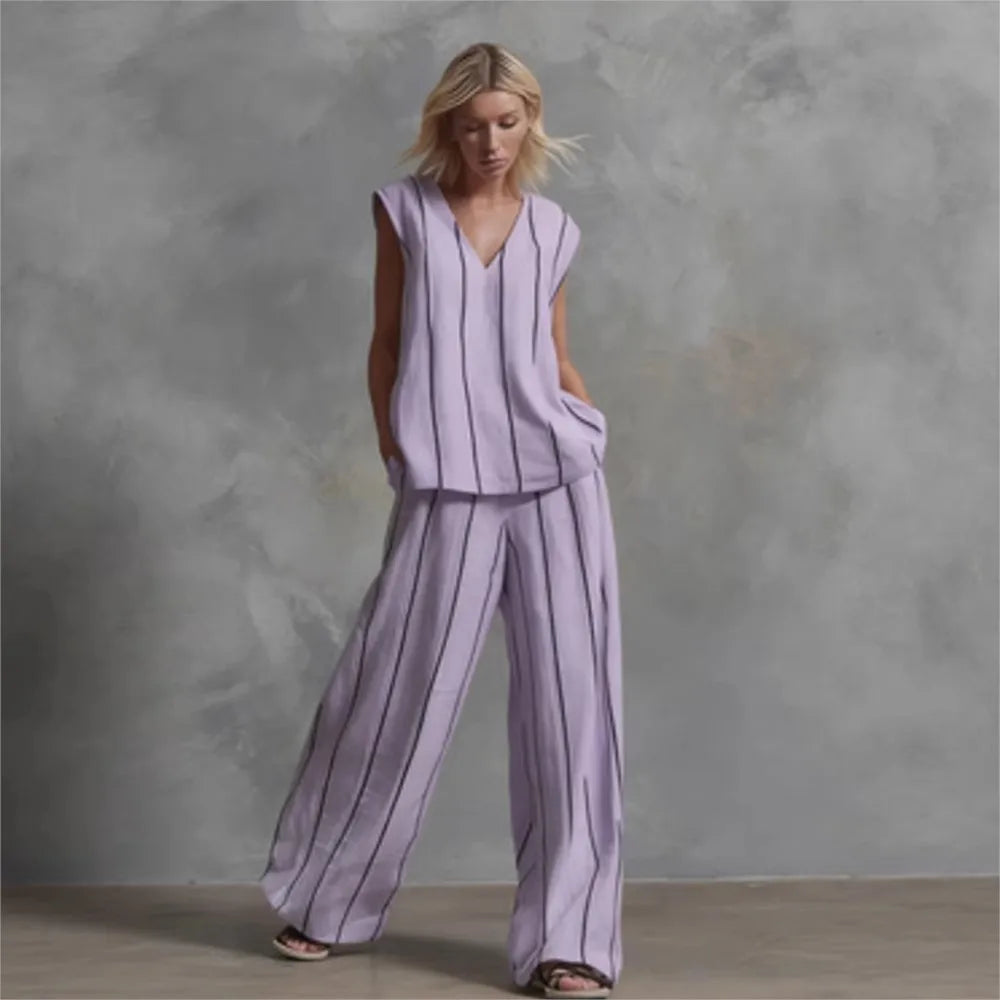 Evie™ | Striped Loose Top & Wide-Leg Pants Set