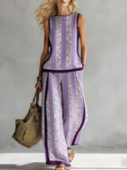 Margot™ | Retro Print Sleeveless Top & Trouser Set
