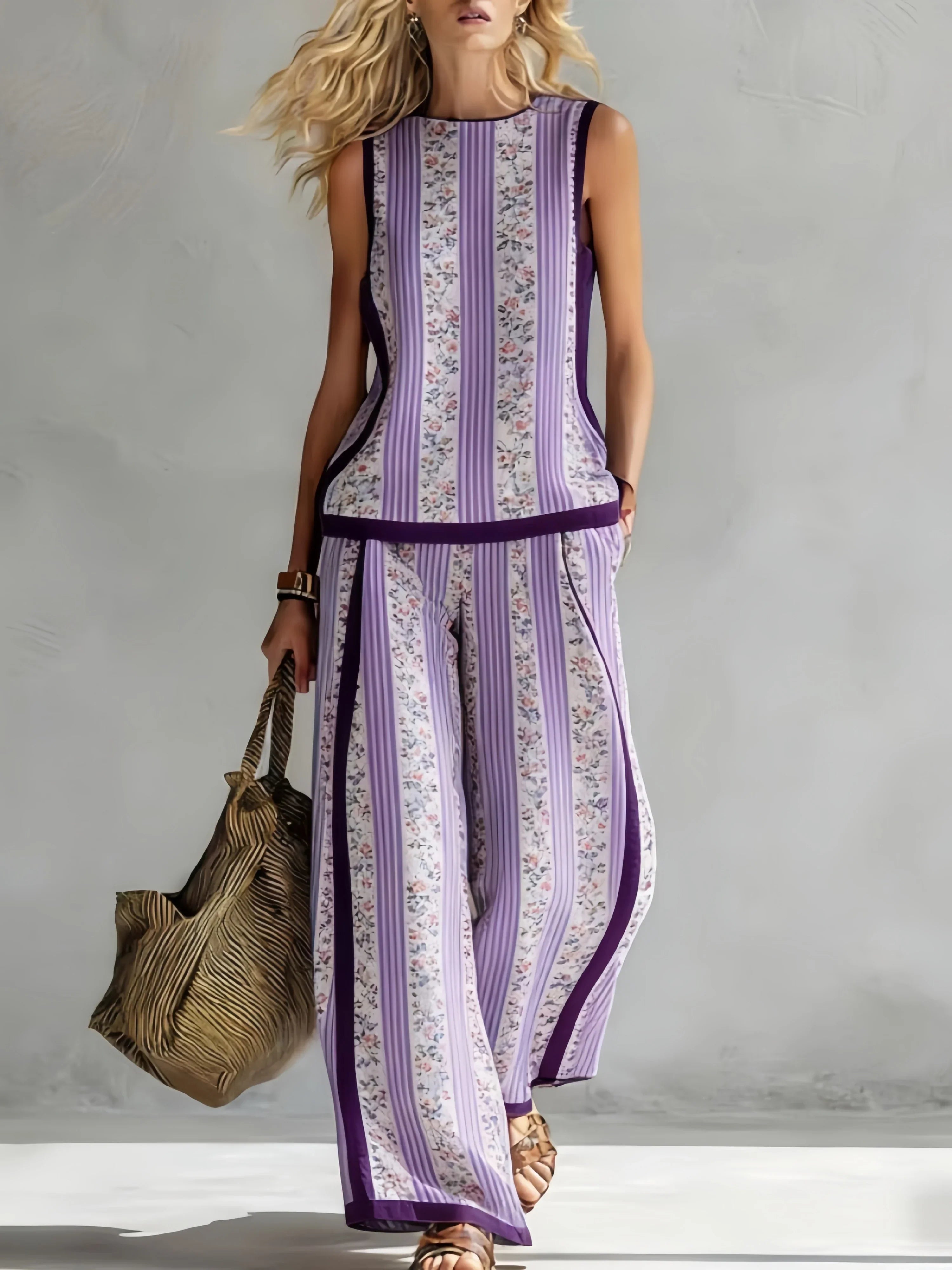 Margot™ | Retro Print Sleeveless Top & Trouser Set