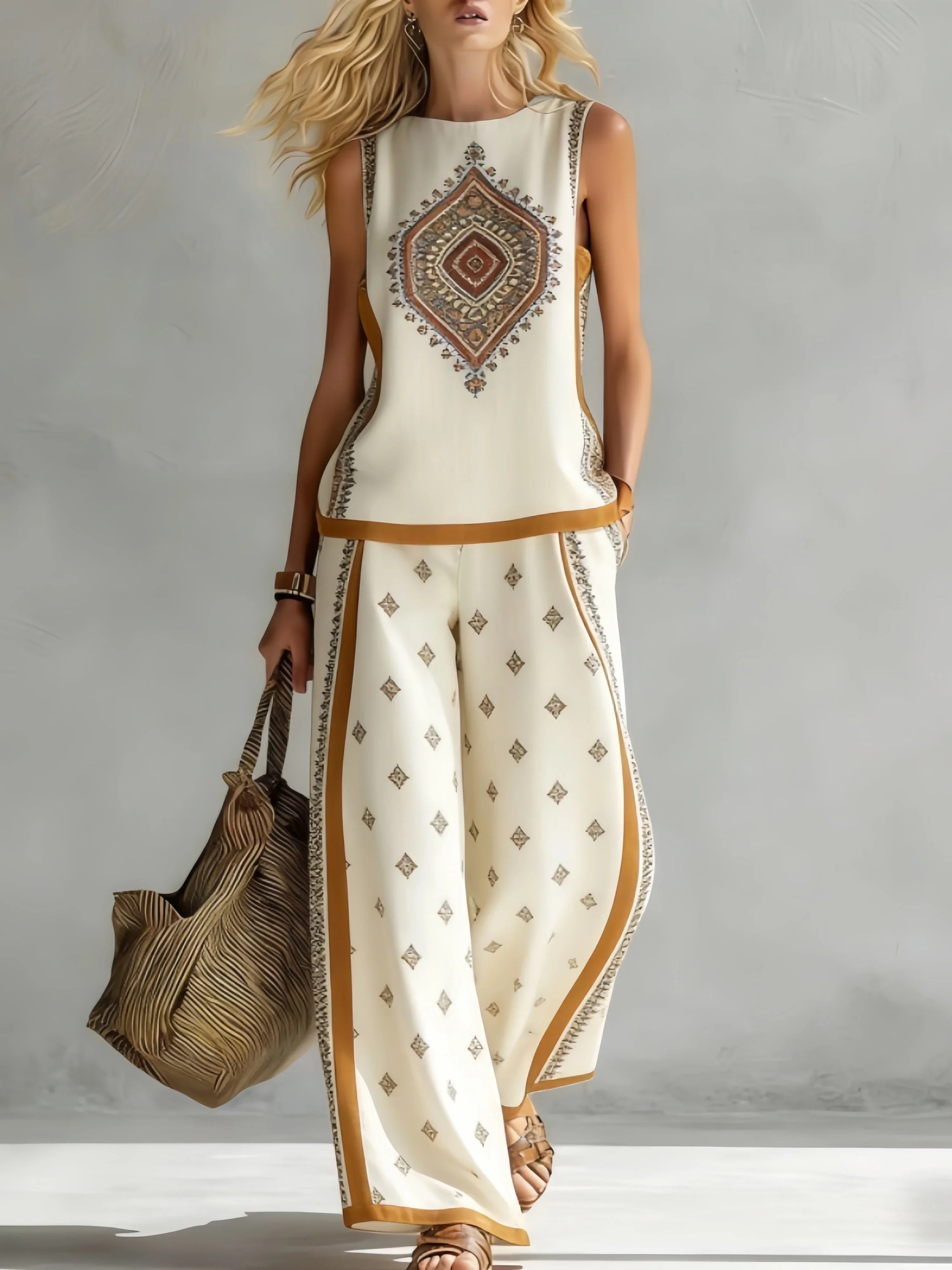 Margot™ | Retro Print Sleeveless Top & Trouser Set