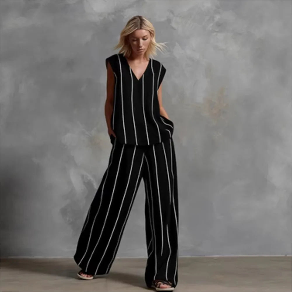 Evie™ | Striped Loose Top & Wide-Leg Pants Set