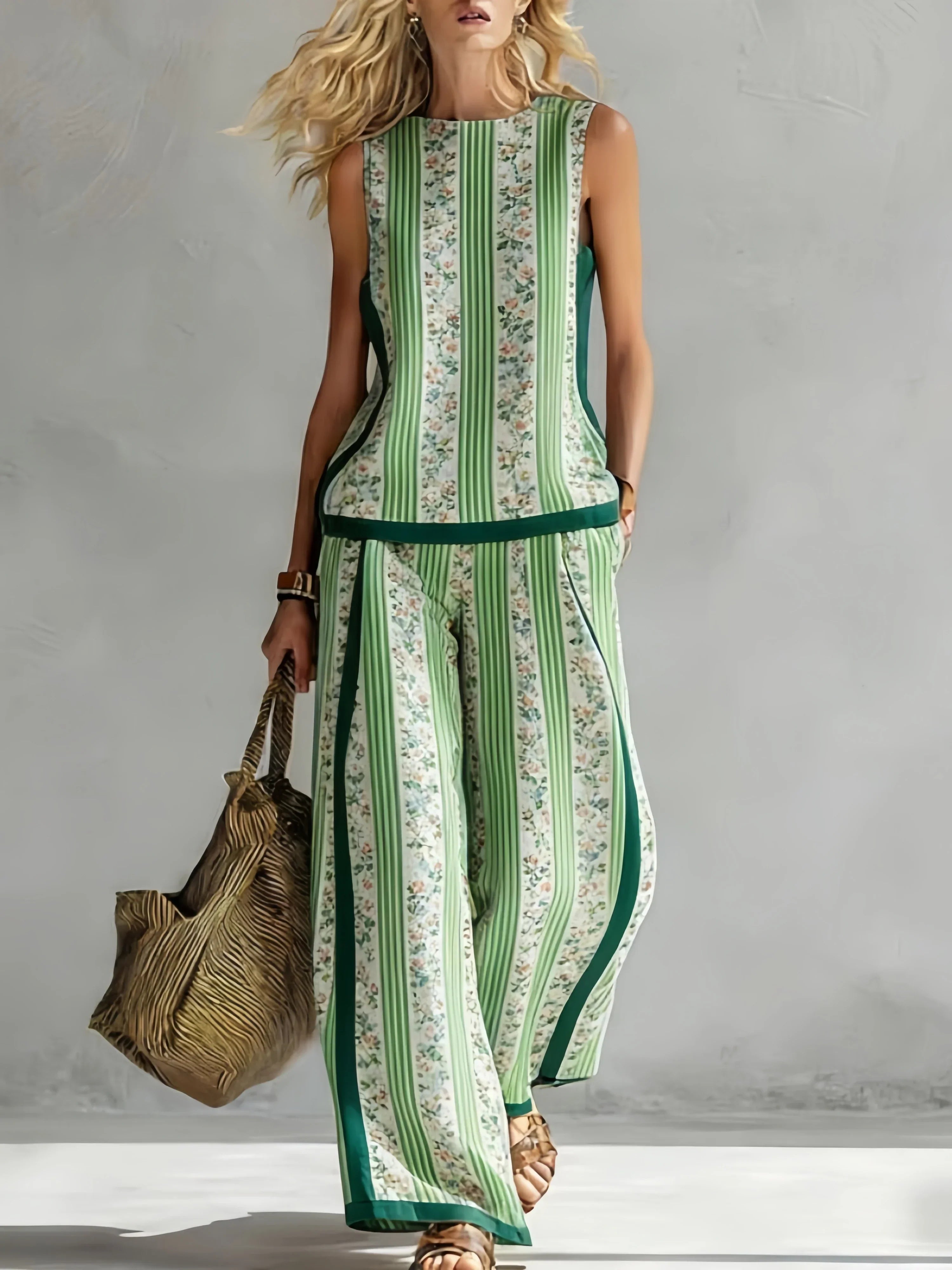 Margot™ | Retro Print Sleeveless Top & Trouser Set