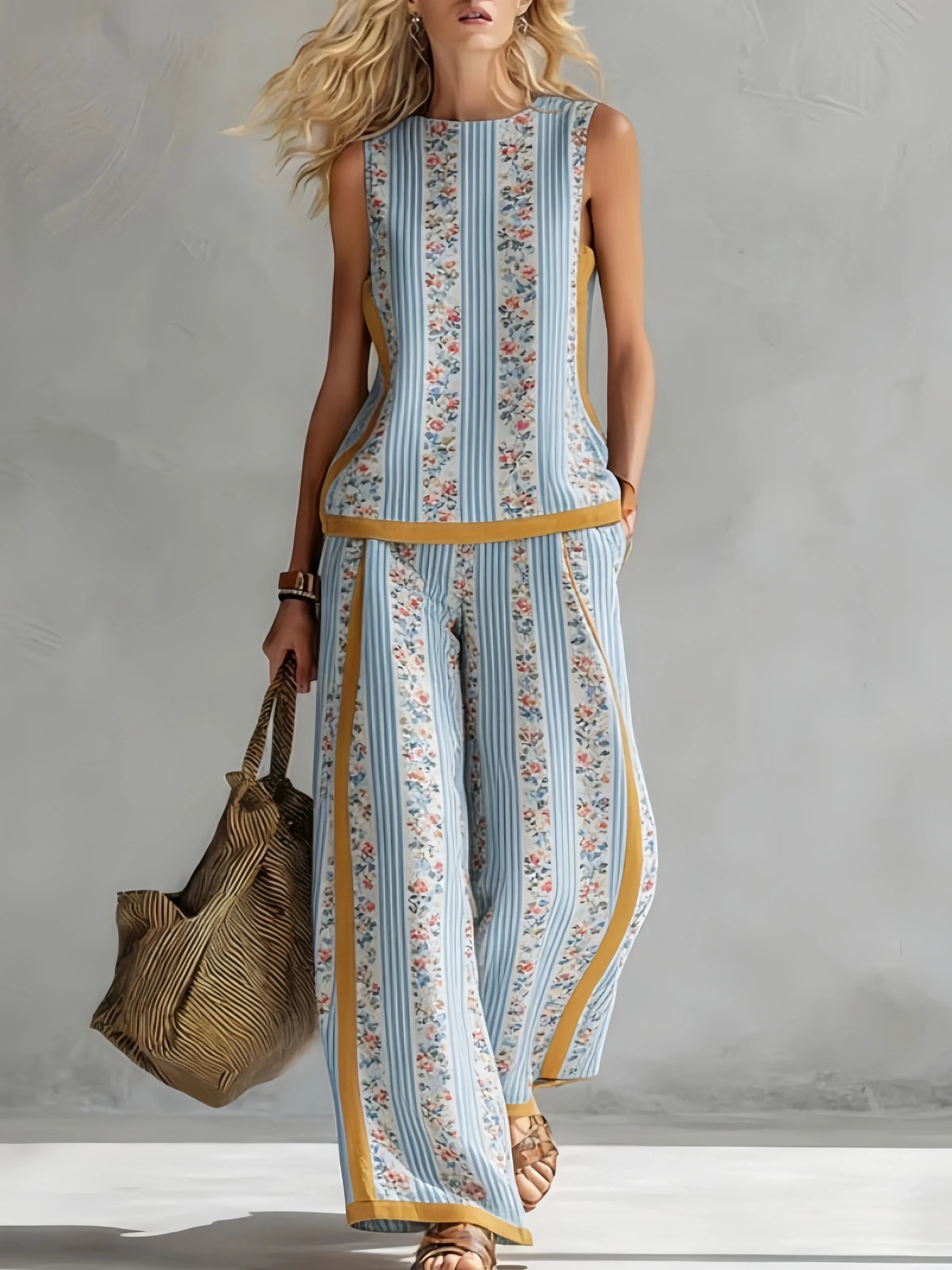 Margot™ | Retro Print Sleeveless Top & Trouser Set