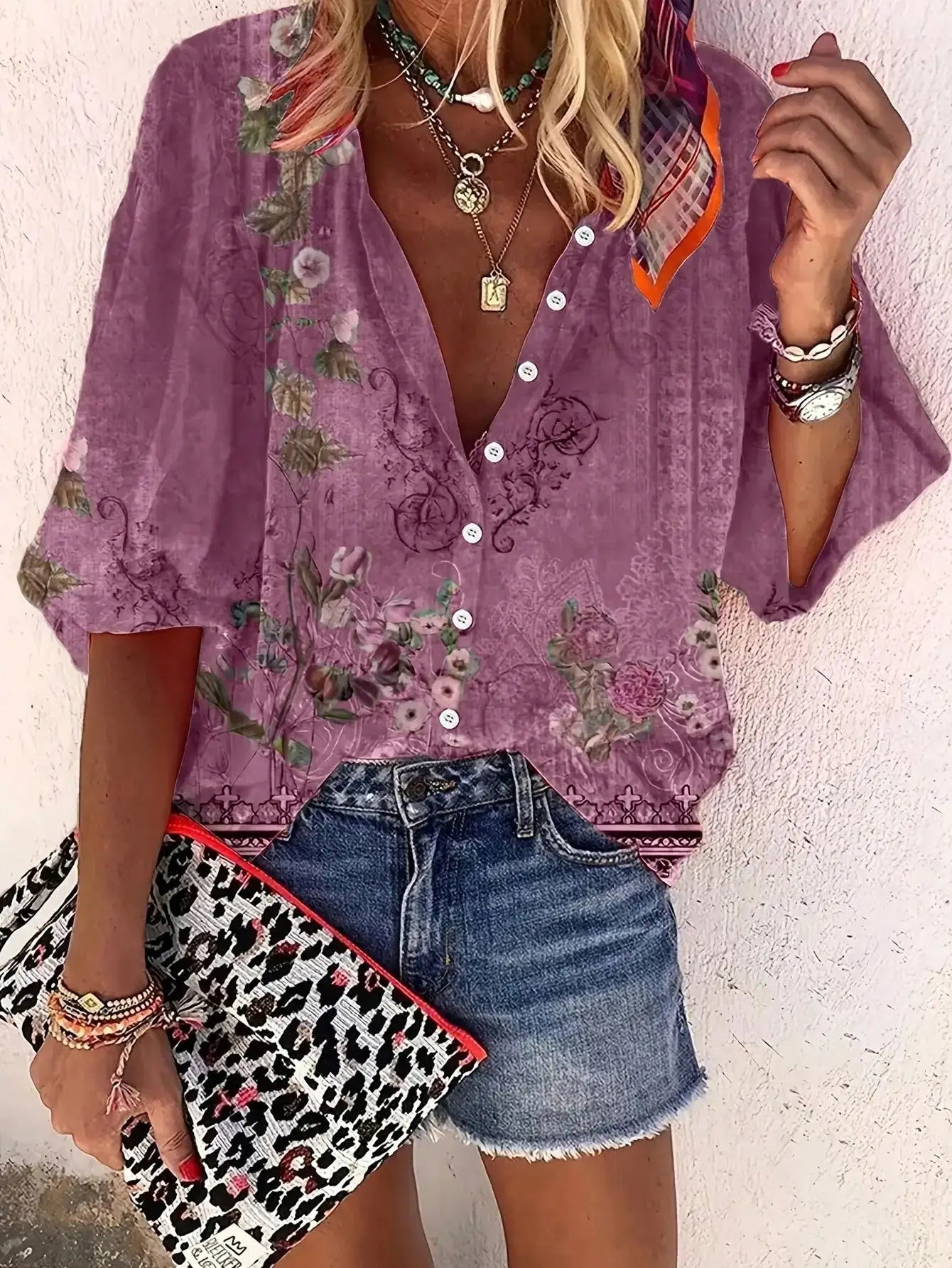Zara | Geometric Print Three-Quarter Sleeve Shirt