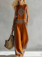 Margot™ | Retro Print Sleeveless Top & Trouser Set