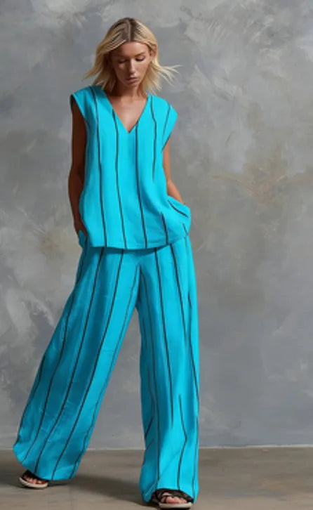 Evie™ | Striped Loose Top & Wide-Leg Pants Set