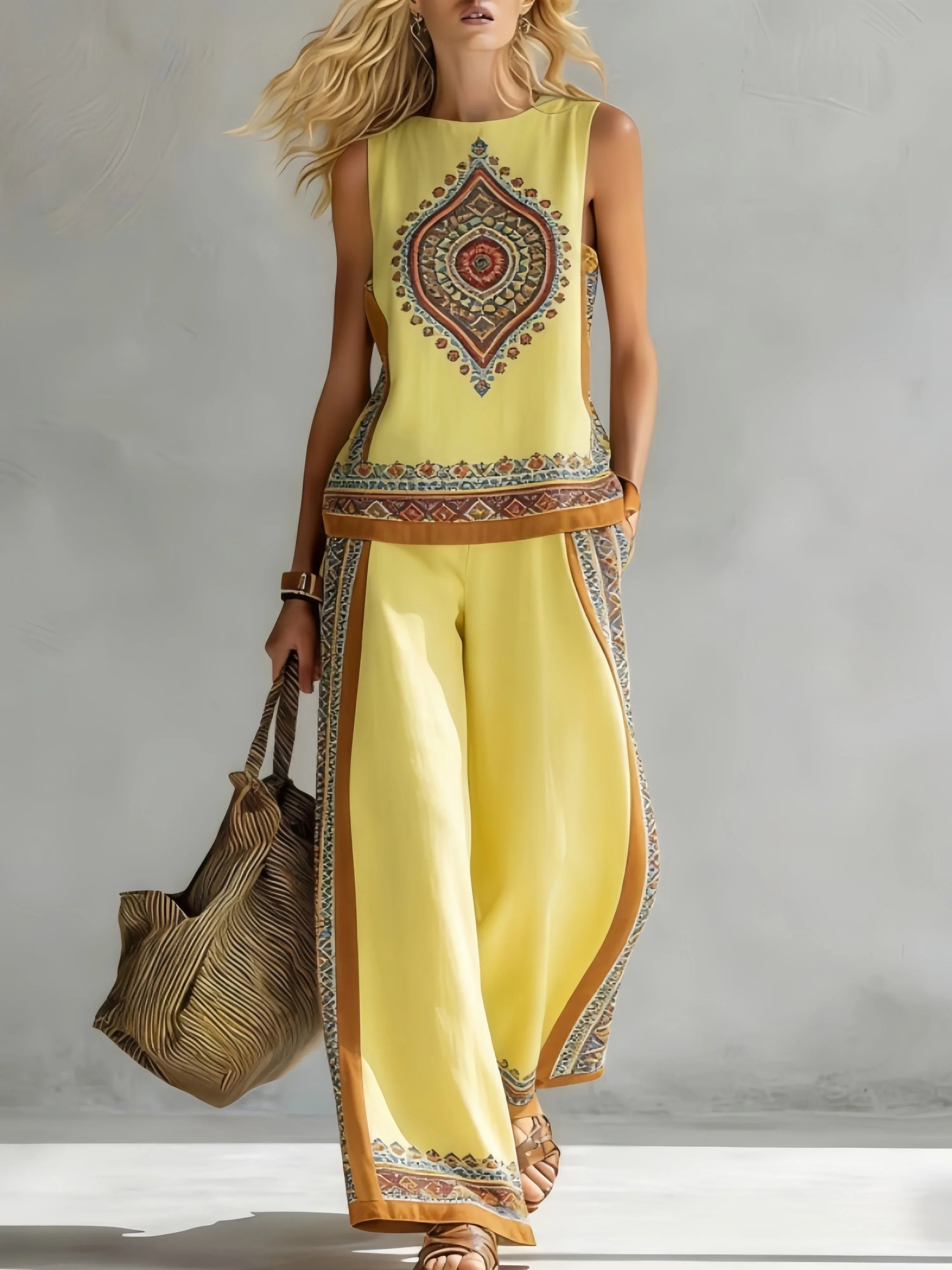 Margot™ | Retro Print Sleeveless Top & Trouser Set