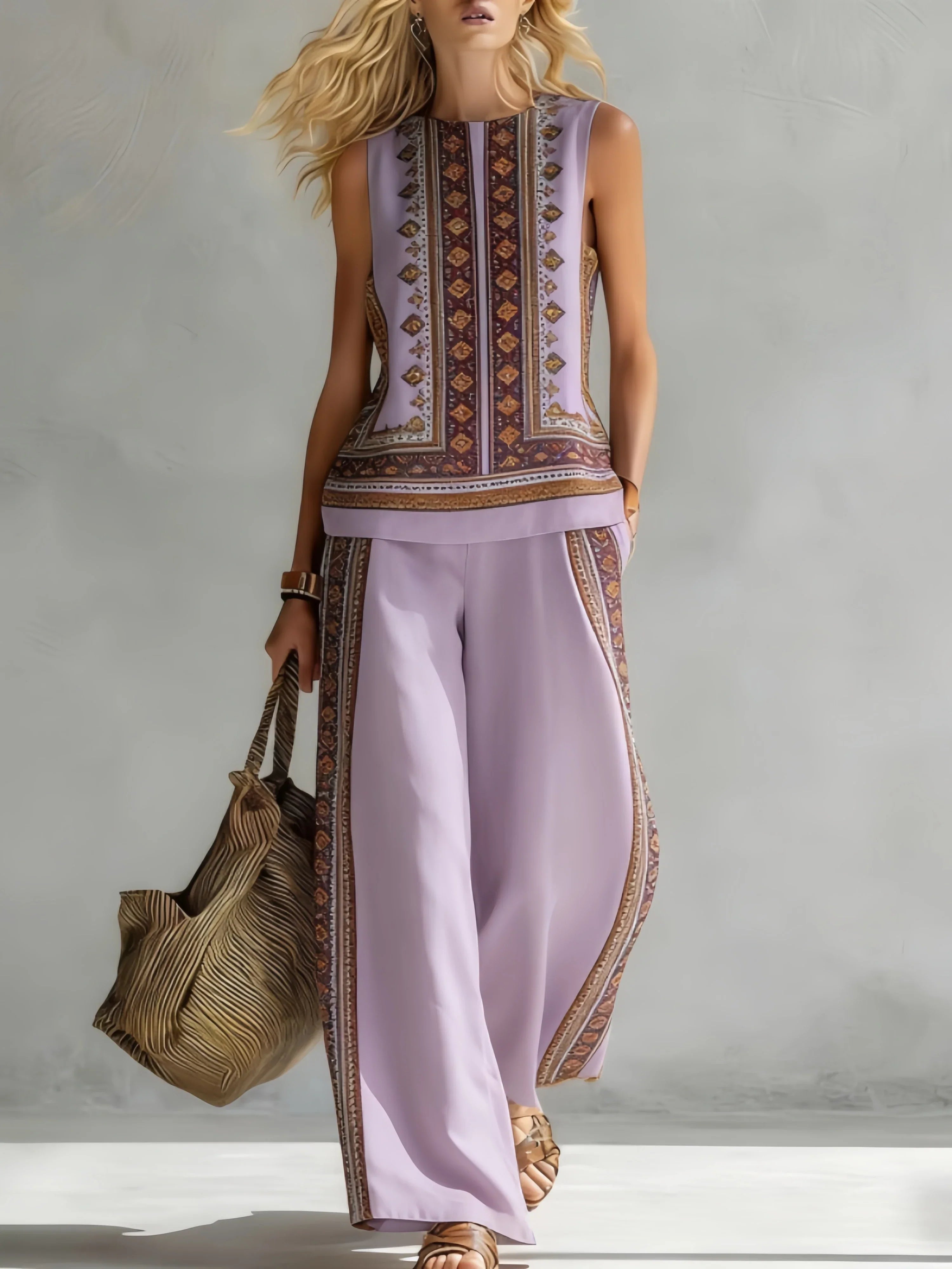 Margot™ | Retro Print Sleeveless Top & Trouser Set