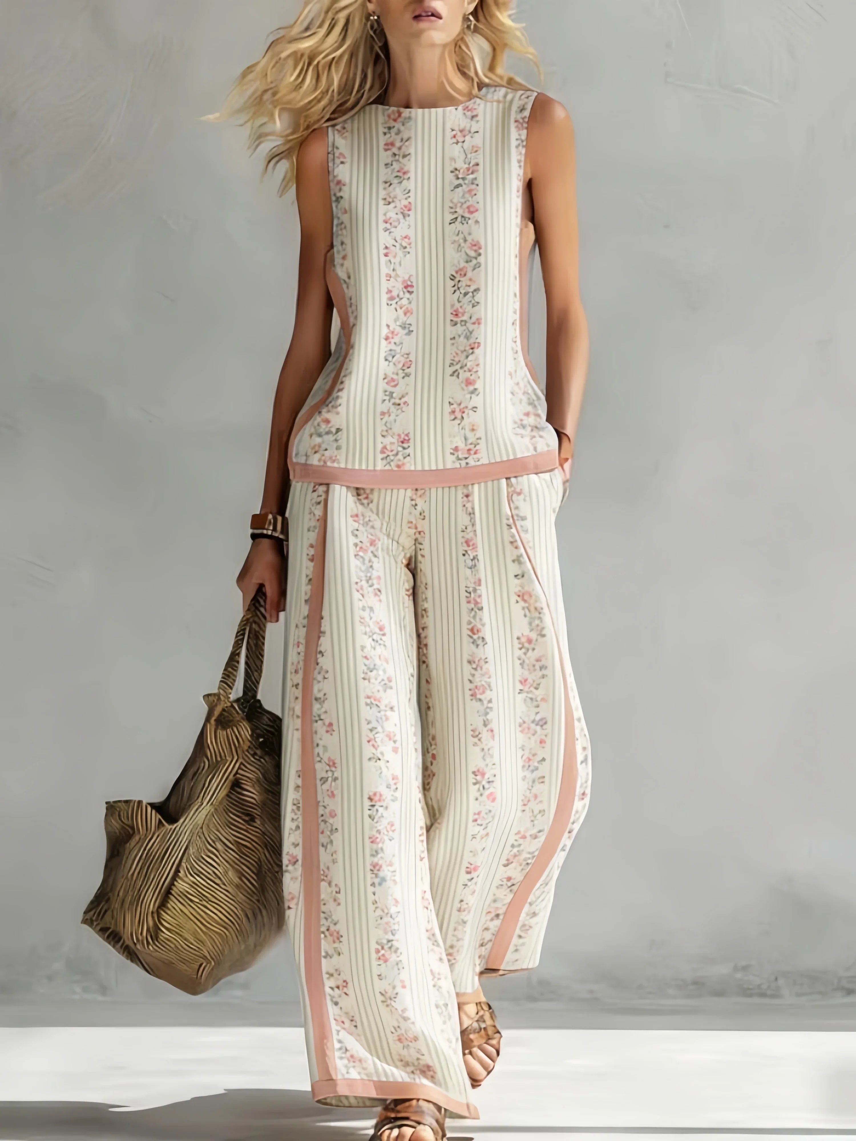 Margot™ | Retro Print Sleeveless Top & Trouser Set