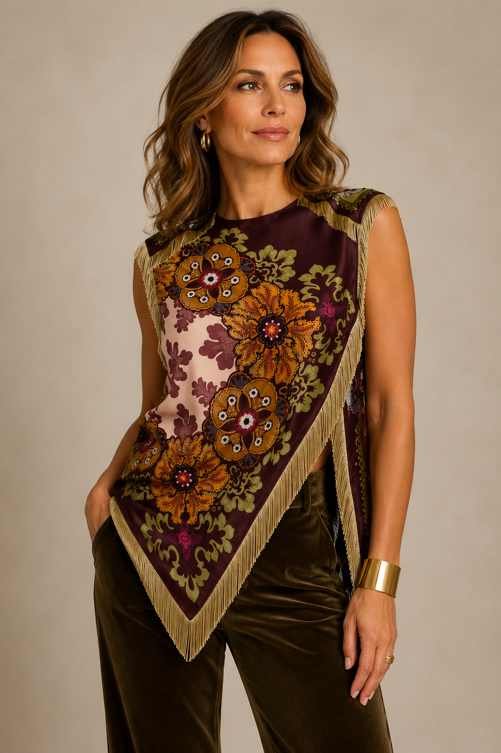 Mia | Retro Floral Tassel Top